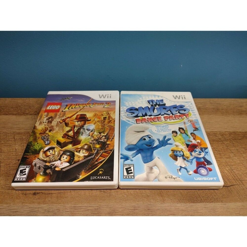 LOT of 2 NINTENDO WII LEGO GAME INDIANA JONES 2 & THE SMURFS DANCE PARTY TESTED